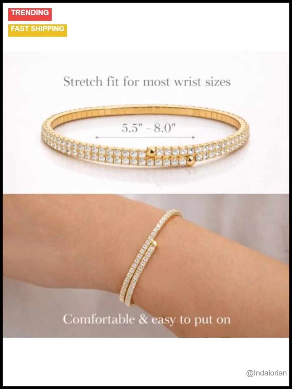 Gold Plated Stretch Tennis Bracelet Crystal Accent Stackable